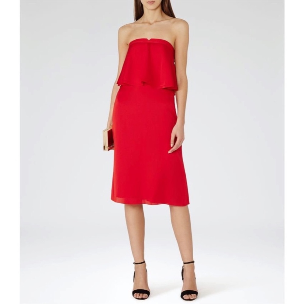 Reiss Red Rum Raffy Ruffle Dress Size 10 - Picture 2 of 10